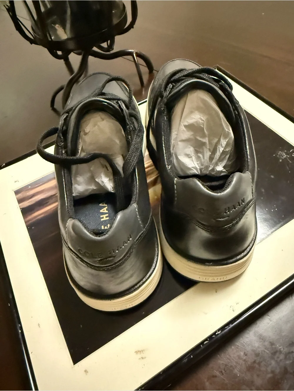 Cole Haan Black Leather Lace-Up Slip-On Sneakers
